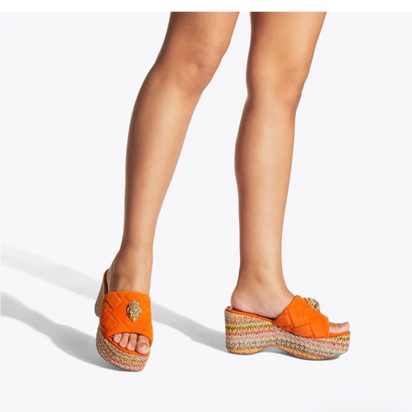 Kurt Geiger Kensington Wedge Orange Platform Mules with Quilted Upper - Picture 3 of 9